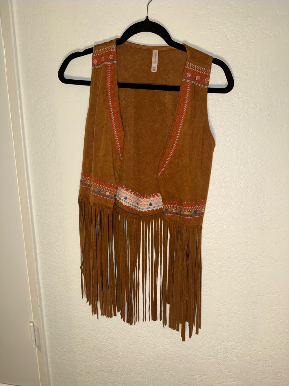 Xhilaration Brown Fringe Vest with Embroidered Accents